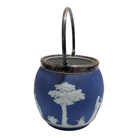 Vintage Wedgwood Jasperware Dark Blue Large Biscuit Barrel England No Lid - Picture 2 of 7